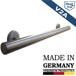 Edelstahl Brüstungshandlauf V2A Korn 240 geschliffen 60 cm (600mm) gerade Endkappe - 2 Halter ungeteilt