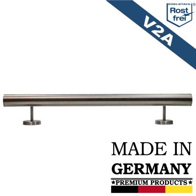 Main courante dallège en acier inox V2A grain 240 poli 90 cm (900mm) embout droit - 2 supports non séparés