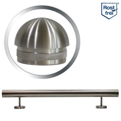 Main courante dallège en acier inox V2A grain 240 poli 90 cm (900mm) embout rond - 2 supports non divisés