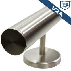 Stainless steel balustrade handrail V2A grain 240 ground 100 cm (1000mm) round end cap - 2 brackets undivided
