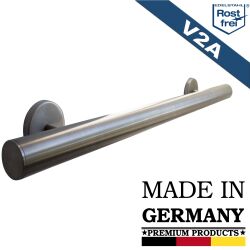 Stainless steel balustrade handrail V2A grain 240 ground 120 cm (1200mm) round end cap - 2 brackets undivided