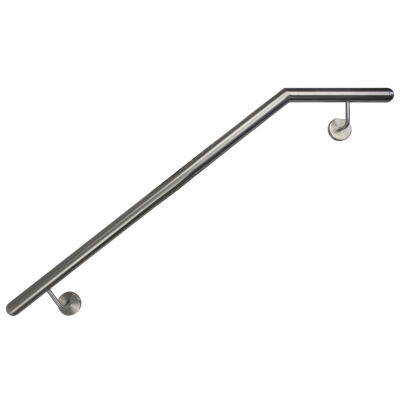 Stainless steel handrail, angled V2A Staircase handrail, polished  linke Wand 42,4 oben halbrund 500-1000