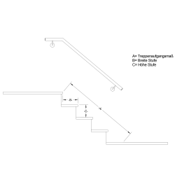 Stainless steel handrail, angled V2A Staircase handrail, polished  rechte Wand 42,4 oben halbrund 500-1000