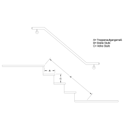 Stainless steel handrail, angled V2A Staircase handrail, polished  rechte Wand 42,4 oben und unten halbrund 2001-2500