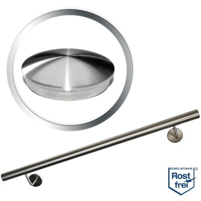 Main Courante sur Mesure en Inox Brossé au Grain 240 33,7 Ø 2500 - 3 Supports Soudés Terminaison Bombée