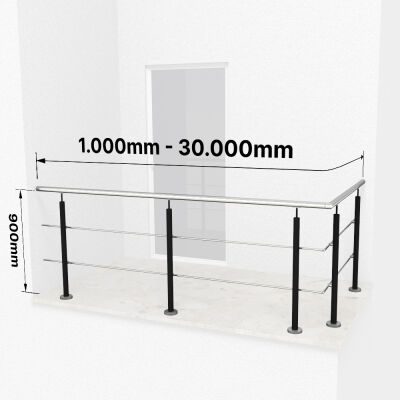 RG01 - Stainless steel railings over corner with 2 filling rods and posts in black