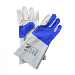 Welding gloves in full leather in blue and white grey in...