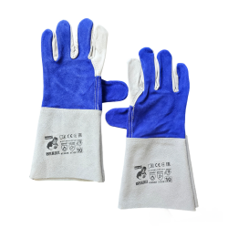 Gants de soudage en cuir complet en gris bleu et blanc de taille 10