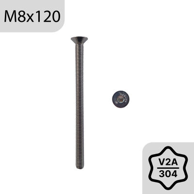 M8x120 countersunk head screw with stainless steel hexagon socket according to ISO 10642